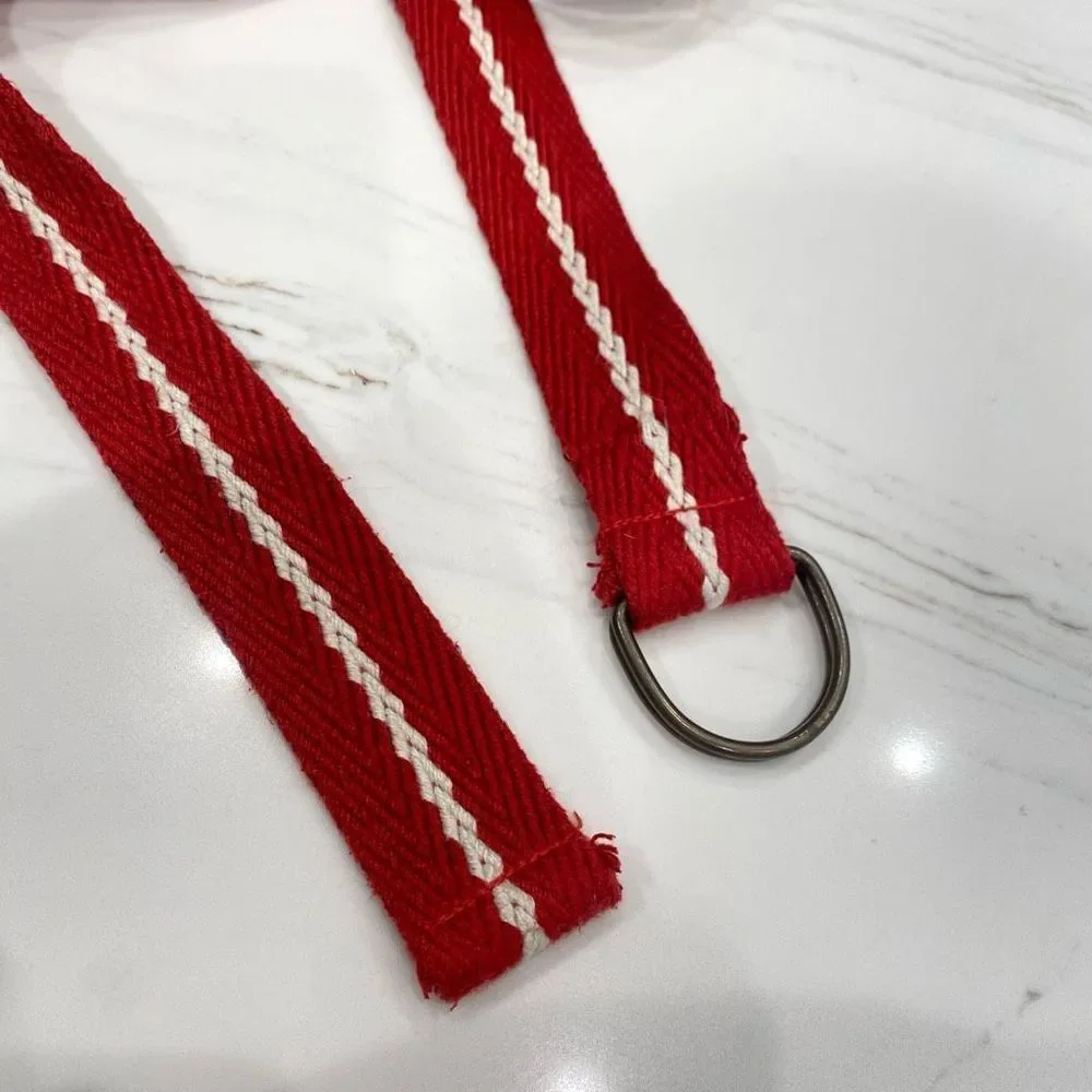 Men's Red White Fabric Belt Adjustable